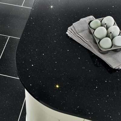 Black Mirror Chip Quartz Worktop